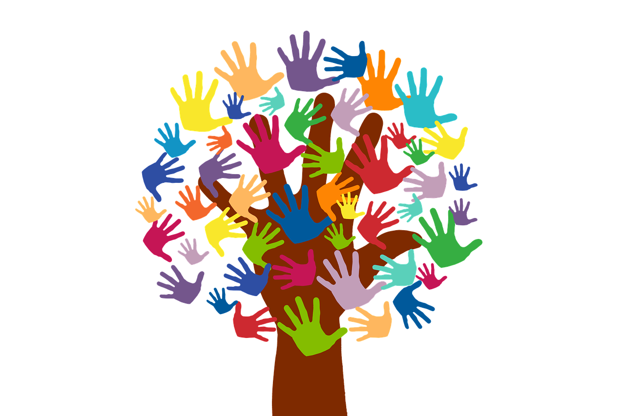 volunteers, hands, tree